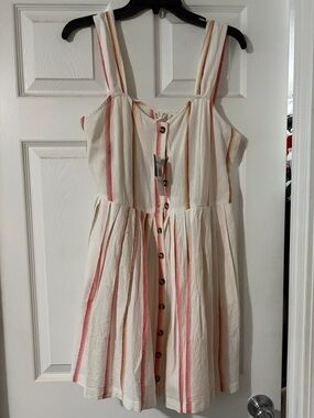 New Roxy Juniors Cream Striped Button-Front Sundress